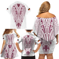Queensland Maori Rugby Nga Hau e Wha Family Matching Off Shoulder Short Dress and Hawaiian Shirt White Motif LT9 - Polynesian Pride