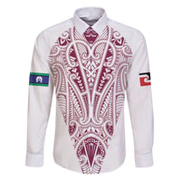 Queensland Maori Rugby Nga Hau e Wha Family Matching Puletasi and Hawaiian Shirt White Motif LT9 Dad's Shirt - Long Sleeve White - Polynesian Pride