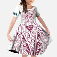 Queensland Maori Rugby Nga Hau e Wha Family Matching Short Sleeve Bodycon Dress and Hawaiian Shirt White Motif LT9 Daughter's Dress White - Polynesian Pride