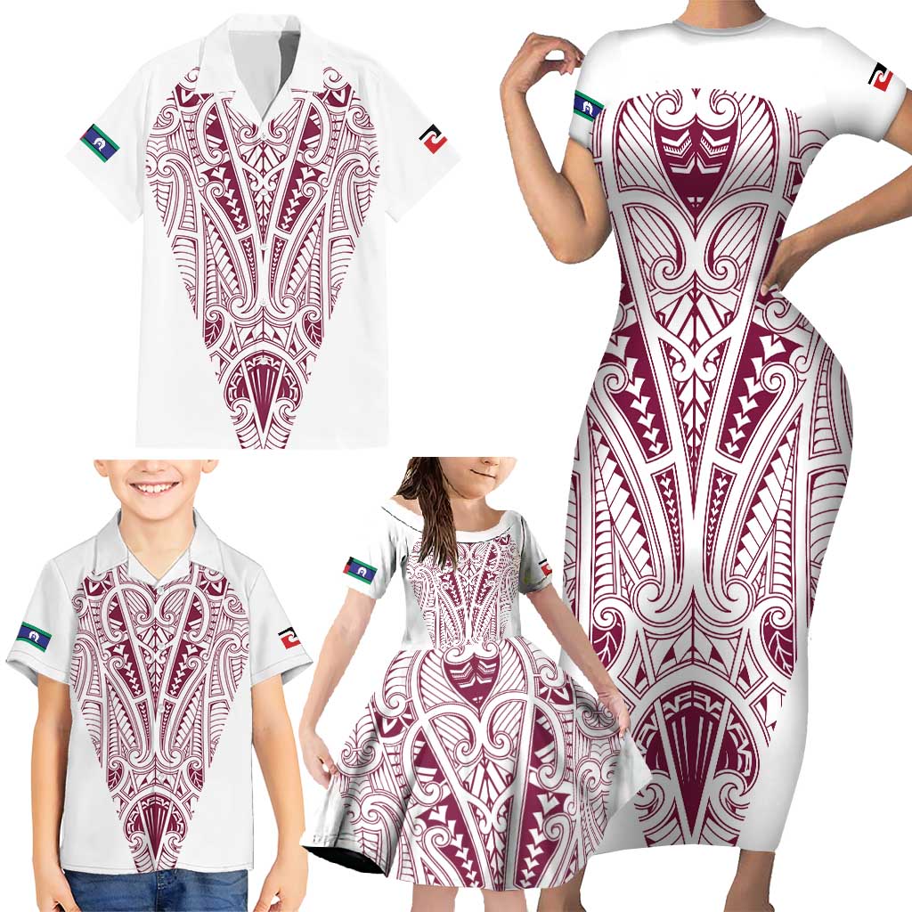 Queensland Maori Rugby Nga Hau e Wha Family Matching Short Sleeve Bodycon Dress and Hawaiian Shirt White Motif LT9 - Polynesian Pride