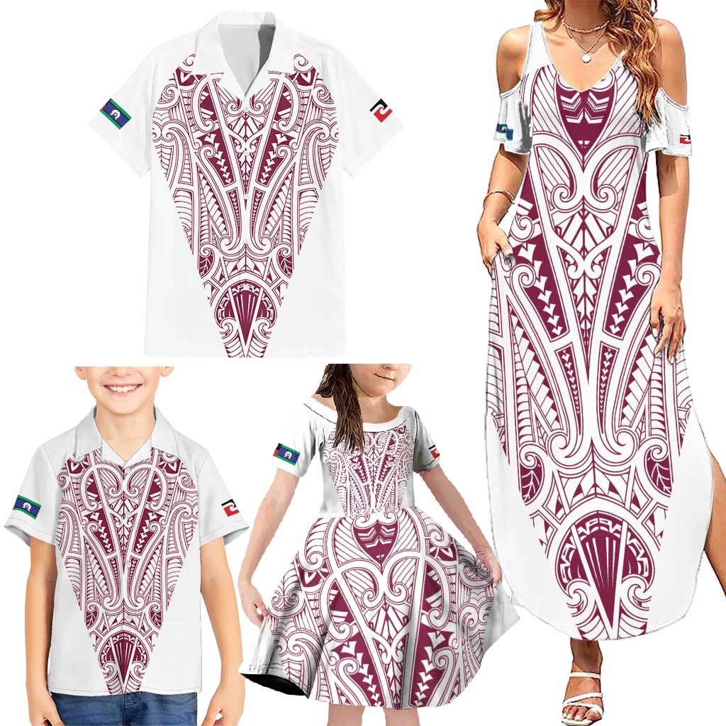 Queensland Maori Rugby Nga Hau e Wha Family Matching Summer Maxi Dress and Hawaiian Shirt White Motif LT9 - Polynesian Pride