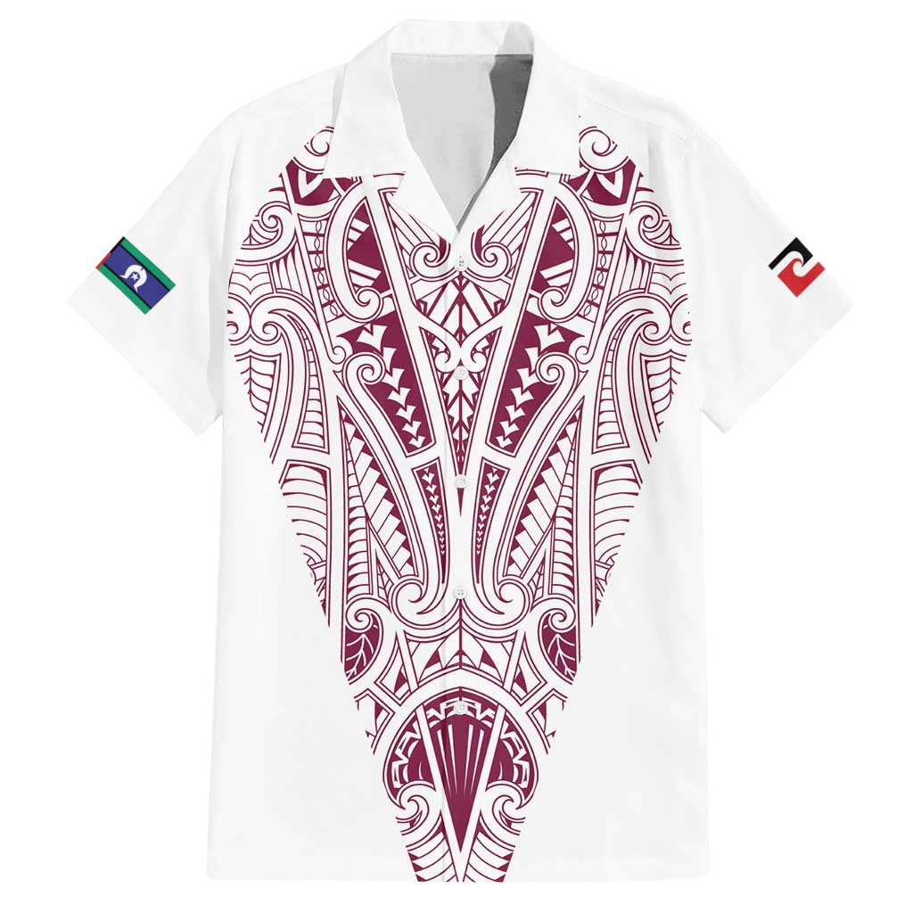 Queensland Maori Rugby Nga Hau e Wha Family Matching Summer Maxi Dress and Hawaiian Shirt White Motif LT9 Dad's Shirt - Short Sleeve White - Polynesian Pride