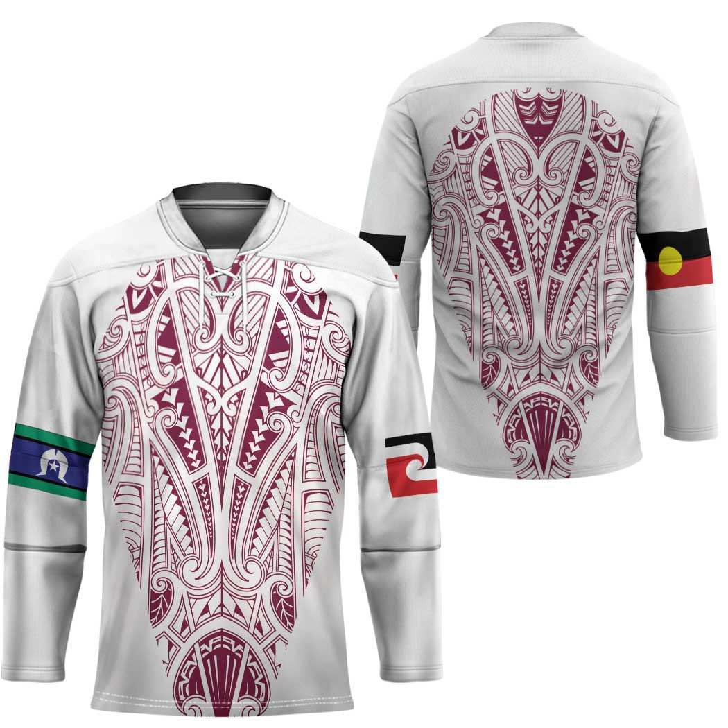Queensland Maori Rugby Nga Hau e Wha Hockey Jersey White Motif LT9 - Polynesian Pride