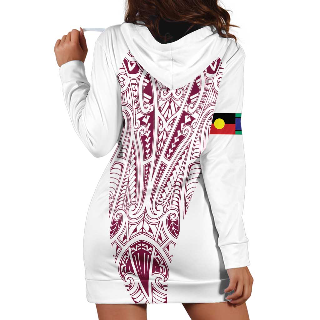 Queensland Maori Rugby Nga Hau e Wha Hoodie Dress White Motif LT9 - Polynesian Pride