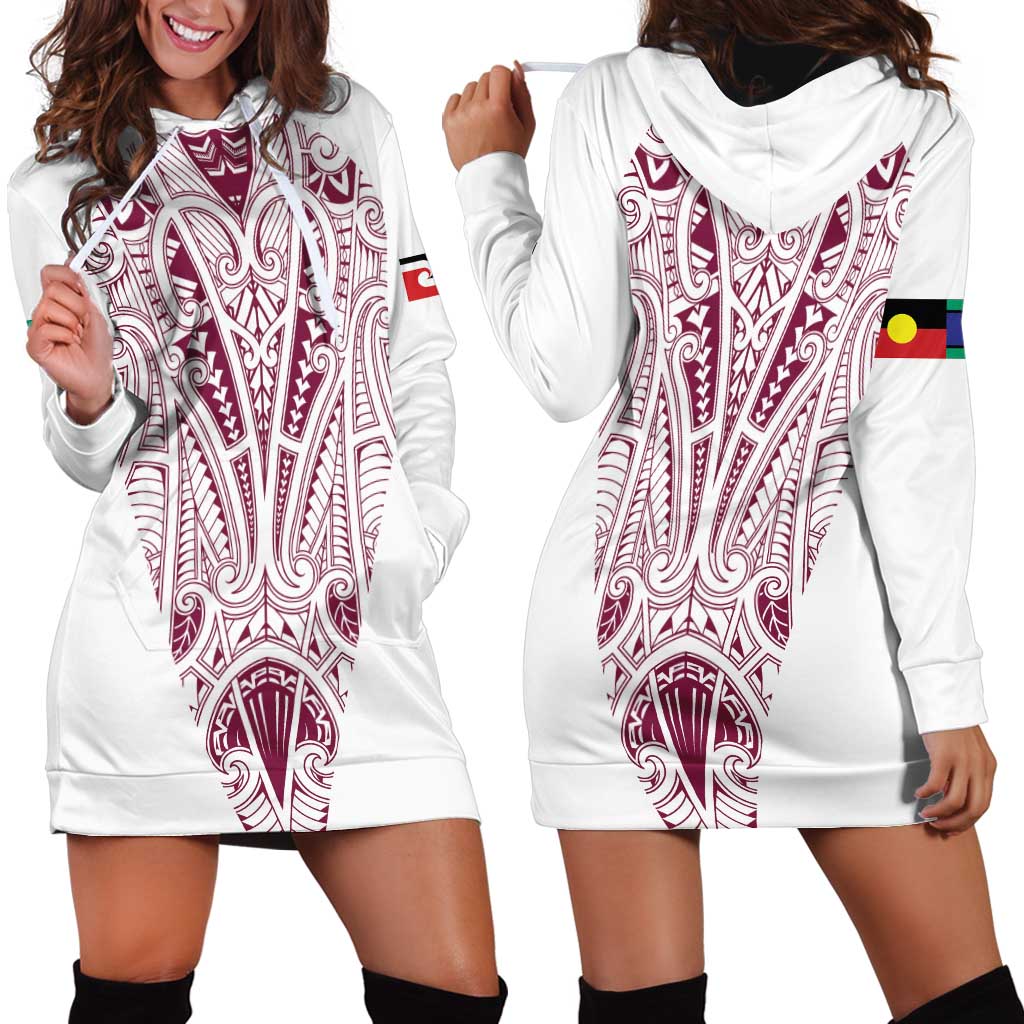 Queensland Maori Rugby Nga Hau e Wha Hoodie Dress White Motif LT9 - Polynesian Pride