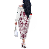 Queensland Maori Rugby Nga Hau e Wha Off The Shoulder Long Sleeve Dress White Motif