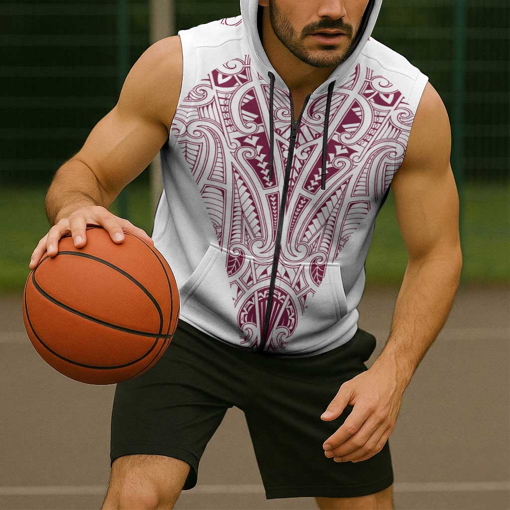 Queensland Maori Rugby Nga Hau e Wha Sleeveless Zip Hoodie White Motif - Polynesian Pride