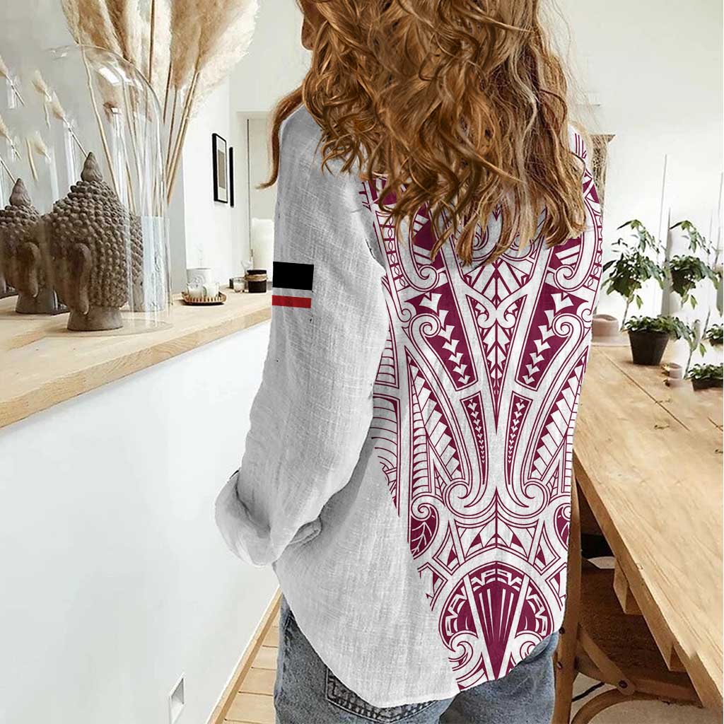 Queensland Maori Rugby Nga Hau e Wha Women Casual Shirt White Motif LT9 - Polynesian Pride