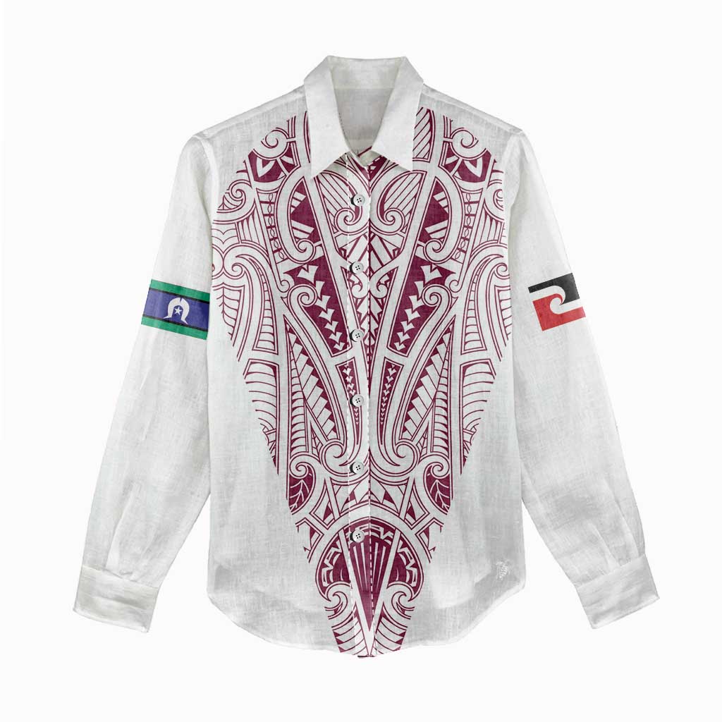 Queensland Maori Rugby Nga Hau e Wha Women Casual Shirt White Motif LT9 - Polynesian Pride
