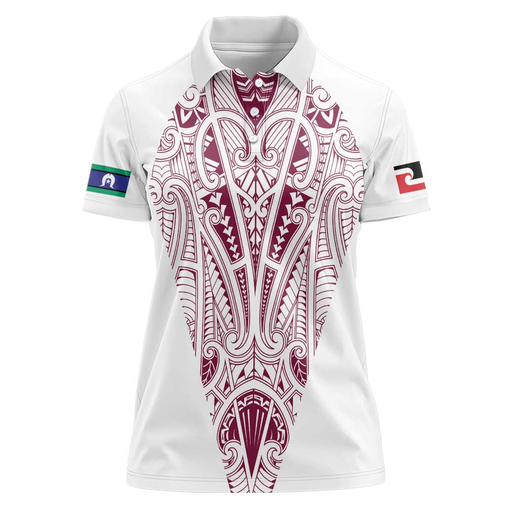 Queensland Maori Rugby Nga Hau e Wha Women Polo Shirt White Motif LT9 Female White - Polynesian Pride