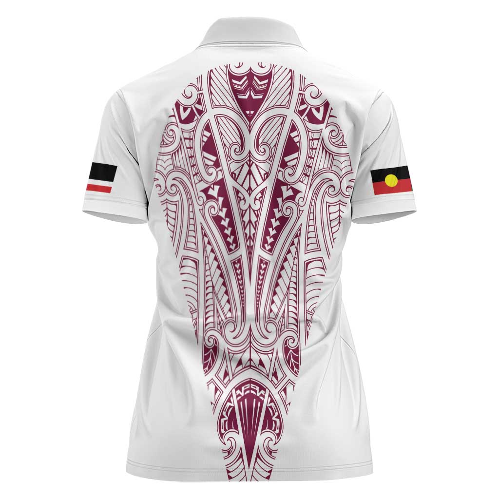 Queensland Maori Rugby Nga Hau e Wha Women Polo Shirt White Motif LT9 - Polynesian Pride