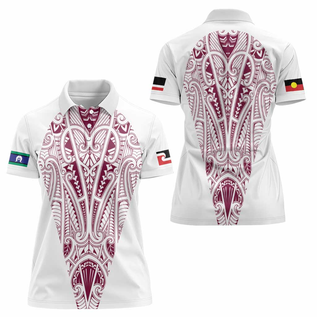 Queensland Maori Rugby Nga Hau e Wha Women Polo Shirt White Motif LT9 - Polynesian Pride