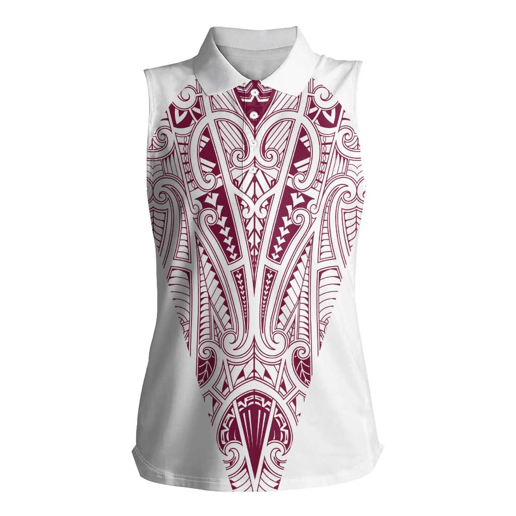 Queensland Maori Rugby Nga Hau e Wha Women Sleeveless Polo Shirt White Motif LT9 Female White - Polynesian Pride