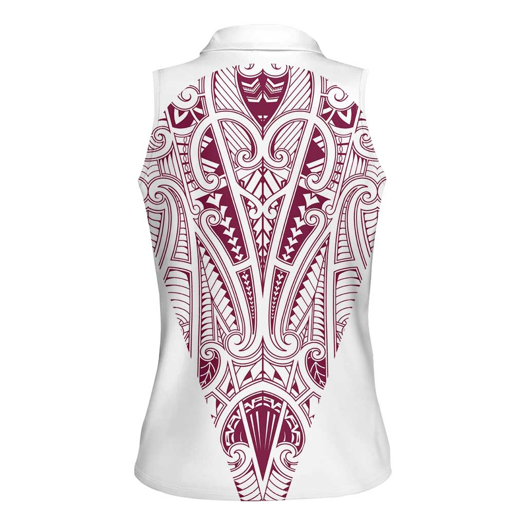 Queensland Maori Rugby Nga Hau e Wha Women Sleeveless Polo Shirt White Motif LT9 - Polynesian Pride