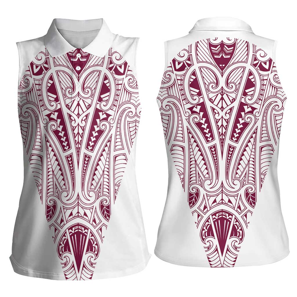 Queensland Maori Rugby Nga Hau e Wha Women Sleeveless Polo Shirt White Motif LT9 - Polynesian Pride