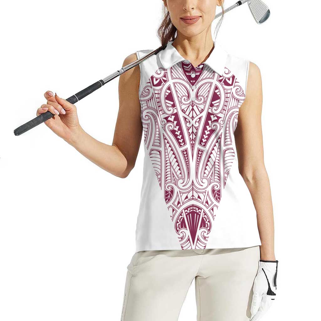 Queensland Maori Rugby Nga Hau e Wha Women Sleeveless Polo Shirt White Motif LT9 - Polynesian Pride
