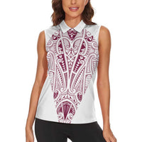Queensland Maori Rugby Nga Hau e Wha Women Sleeveless Polo Shirt White Motif LT9 - Polynesian Pride