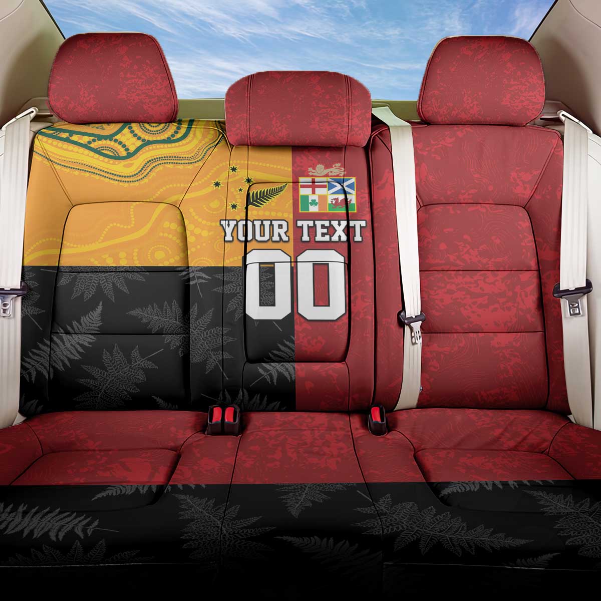 Custom British Lions-AUNZ Back Car Seat Cover Australia-New Zealand Indigenous Motif LT9 One Size Red - Polynesian Pride