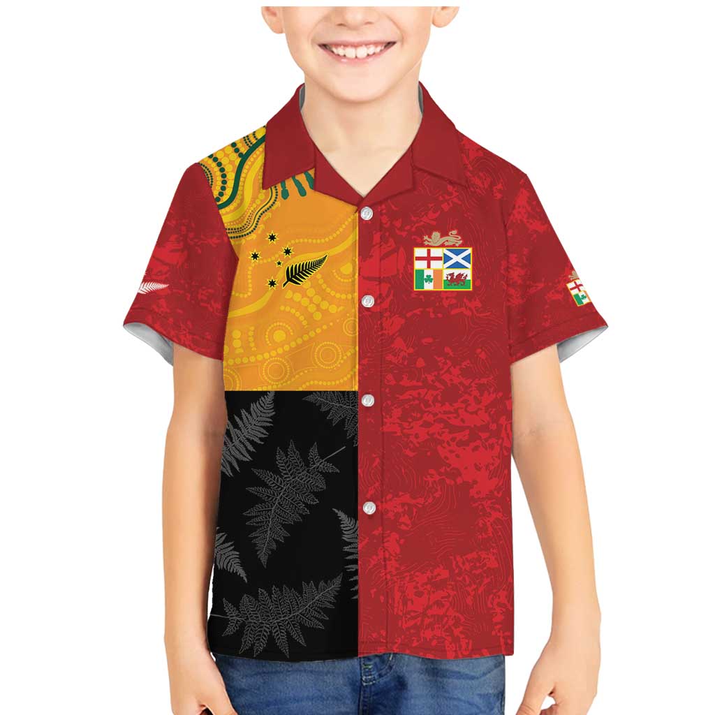 Custom British Lions-AUNZ Family Matching Mermaid Dress and Hawaiian Shirt Australia-New Zealand Indigenous Motif LT9 Son's Shirt Red - Polynesian Pride