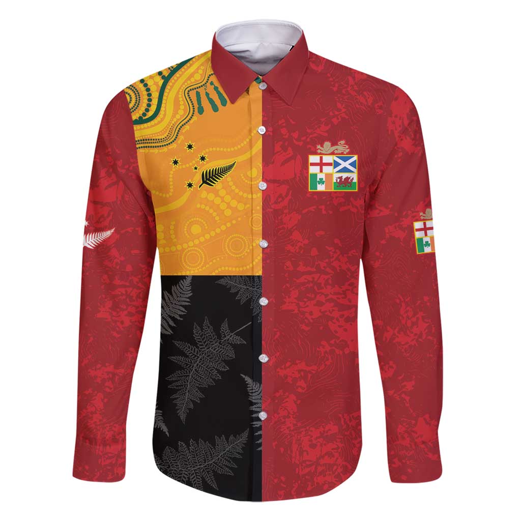Custom British Lions-AUNZ Family Matching Summer Maxi Dress and Hawaiian Shirt Australia-New Zealand Indigenous Motif LT9 Dad's Shirt - Long Sleeve Red - Polynesian Pride
