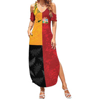 Custom British Lions-AUNZ Family Matching Summer Maxi Dress and Hawaiian Shirt Australia-New Zealand Indigenous Motif LT9 Mom's Dress Red - Polynesian Pride
