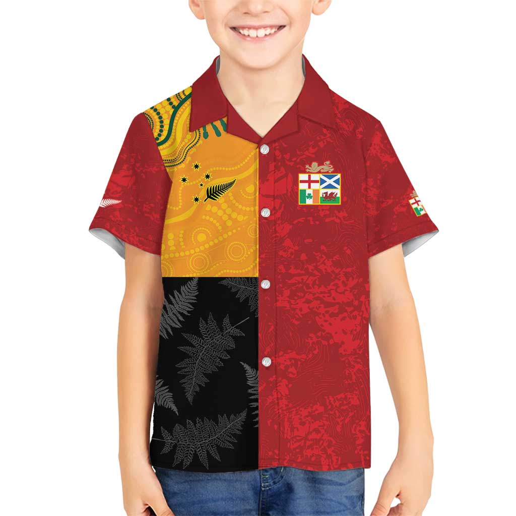 Custom British Lions-AUNZ Family Matching Summer Maxi Dress and Hawaiian Shirt Australia-New Zealand Indigenous Motif LT9 Son's Shirt Red - Polynesian Pride