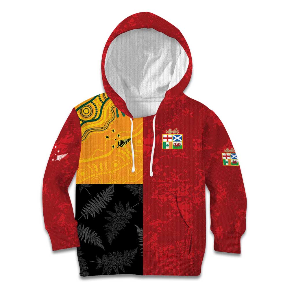 Custom British Lions-AUNZ Kid Hoodie Australia-New Zealand Indigenous Motif LT9 Hoodie Red - Polynesian Pride