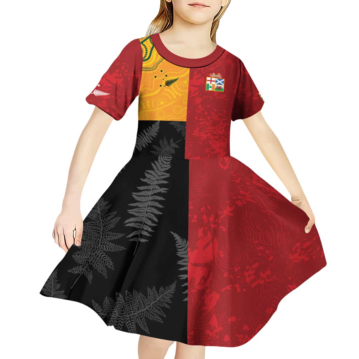 Custom British Lions-AUNZ Kid Short Sleeve Dress Australia-New Zealand Indigenous Motif LT9 - Polynesian Pride