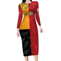 Custom British Lions-AUNZ Long Sleeve Bodycon Dress Australia-New Zealand Indigenous Motif LT9 Long Dress Red - Polynesian Pride