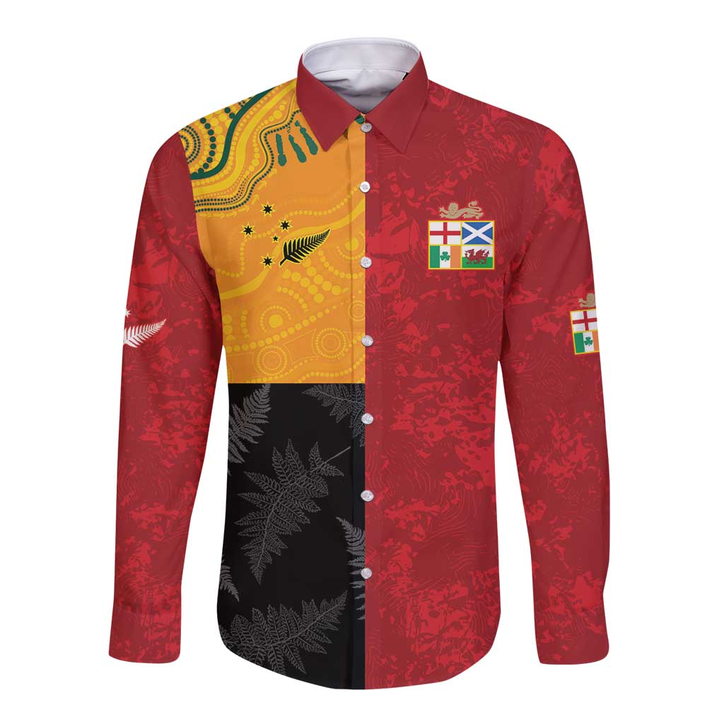 Custom British Lions-AUNZ Long Sleeve Button Shirt Australia-New Zealand Indigenous Motif