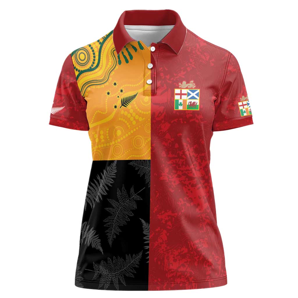 Custom British Lions-AUNZ Women Polo Shirt Australia-New Zealand Indigenous Motif LT9 Female Red - Polynesian Pride
