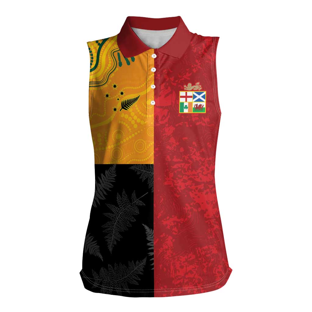 Custom British Lions-AUNZ Women Sleeveless Polo Shirt Australia-New Zealand Indigenous Motif LT9 Female Red - Polynesian Pride