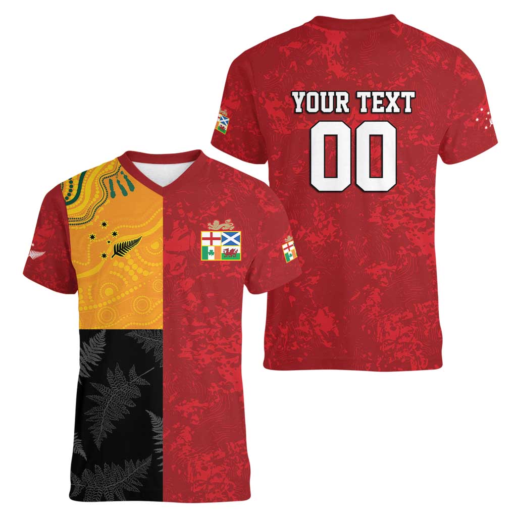 Custom British Lions-AUNZ Women V-Neck T-Shirt Australia-New Zealand Indigenous Motif LT9 - Polynesian Pride