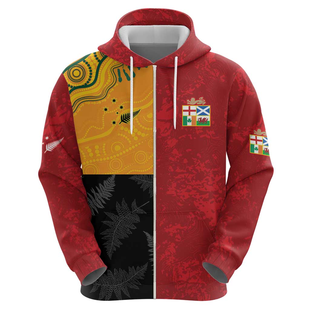 Custom British Lions-AUNZ Zip Hoodie Australia-New Zealand Indigenous Motif LT9 - Polynesian Pride