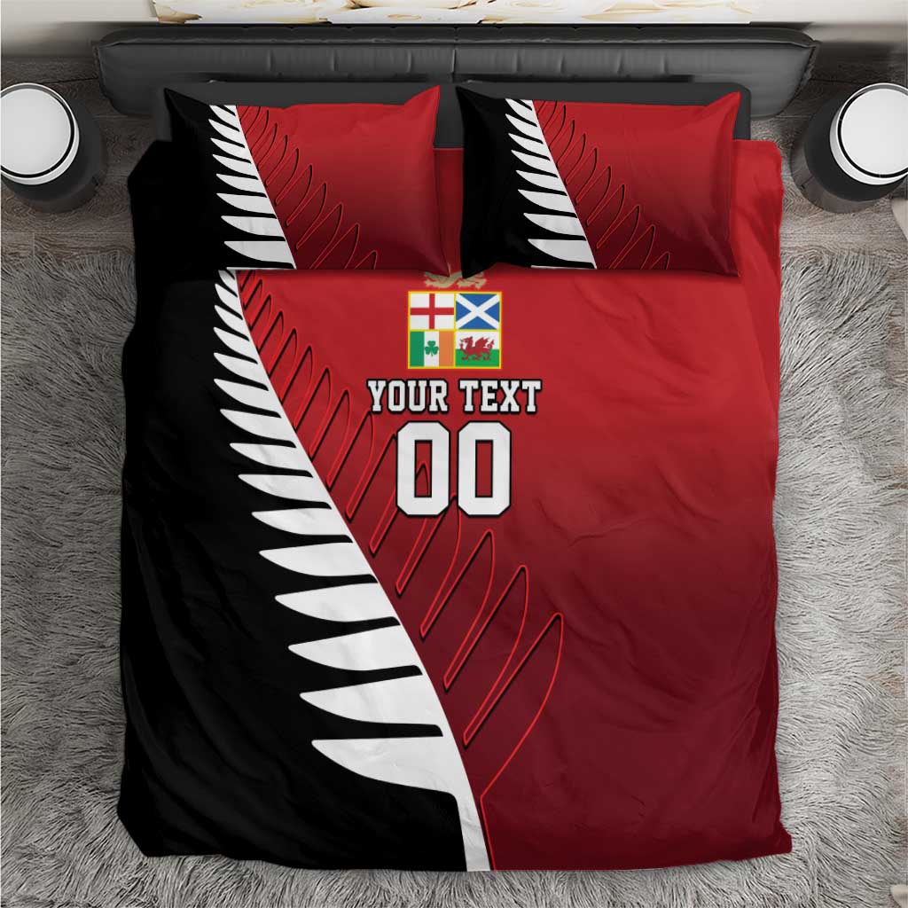 Custom British Lions New Zealand Bedding Set Half Black Fern LT9 Red - Polynesian Pride