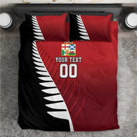 Custom British Lions New Zealand Bedding Set Half Black Fern LT9 Red - Polynesian Pride