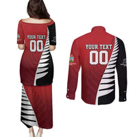 Custom British Lions New Zealand Couples Matching Puletasi and Long Sleeve Button Shirt Half Black Fern