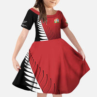 Custom British Lions New Zealand Family Matching Mermaid Dress and Hawaiian Shirt Half Black Fern LT9 Daughter's Dress Red - Polynesian Pride