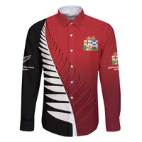 Custom British Lions New Zealand Family Matching Mermaid Dress and Hawaiian Shirt Half Black Fern LT9 Dad's Shirt - Long Sleeve Red - Polynesian Pride