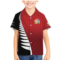 Custom British Lions New Zealand Family Matching Mermaid Dress and Hawaiian Shirt Half Black Fern LT9 Son's Shirt Red - Polynesian Pride