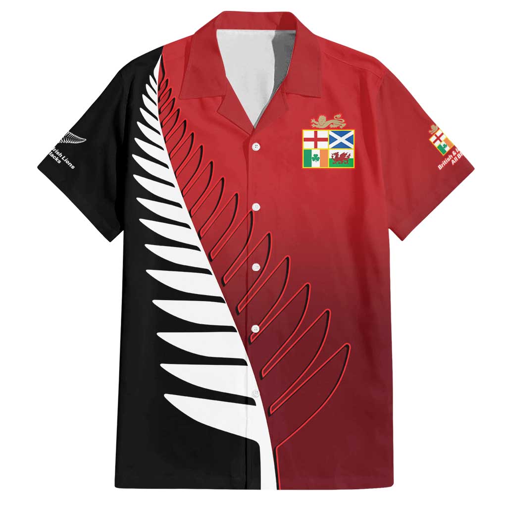 Custom British Lions New Zealand Family Matching Off Shoulder Maxi Dress and Hawaiian Shirt Half Black Fern LT9 Dad's Shirt - Short Sleeve Red - Polynesian Pride