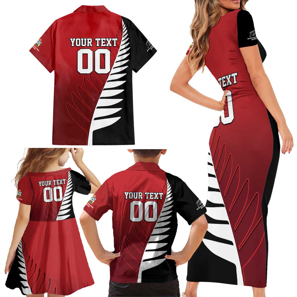 Custom British Lions New Zealand Family Matching Short Sleeve Bodycon Dress and Hawaiian Shirt Half Black Fern