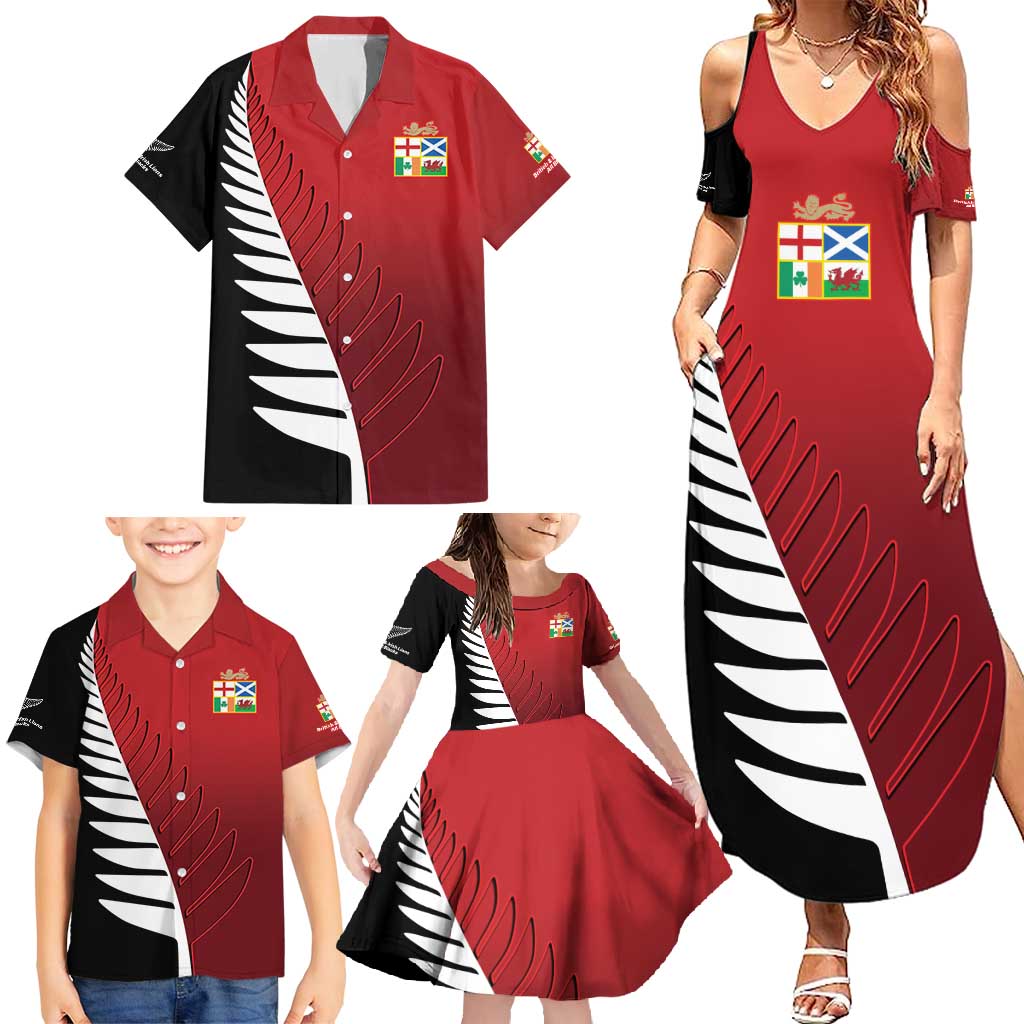 Custom British Lions New Zealand Family Matching Summer Maxi Dress and Hawaiian Shirt Half Black Fern LT9 - Polynesian Pride