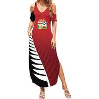 Custom British Lions New Zealand Family Matching Summer Maxi Dress and Hawaiian Shirt Half Black Fern LT9 Mom's Dress Red - Polynesian Pride
