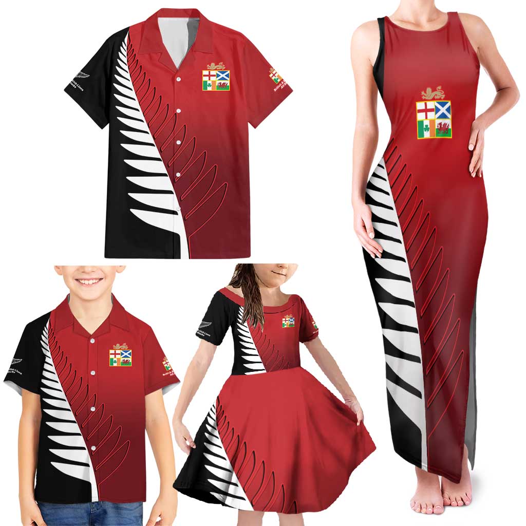 Custom British Lions New Zealand Family Matching Tank Maxi Dress and Hawaiian Shirt Half Black Fern