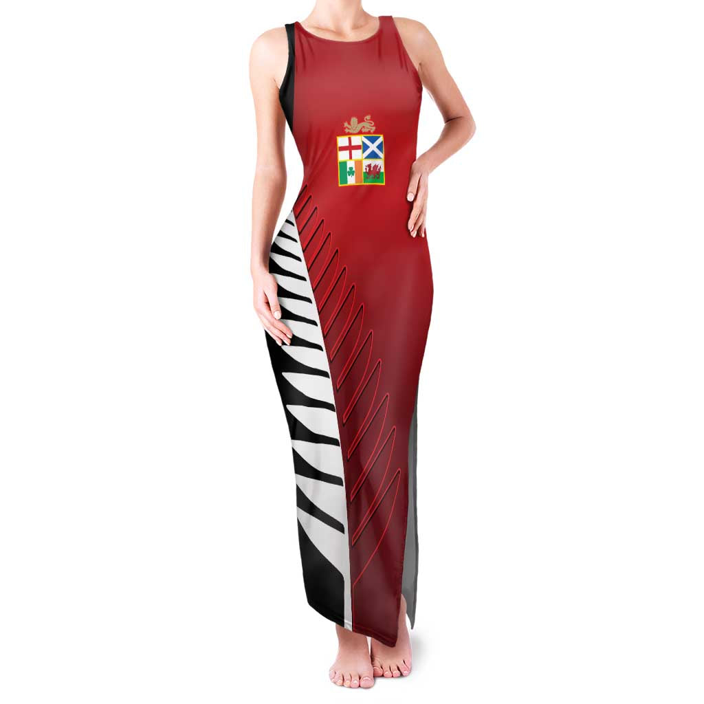 Custom British Lions New Zealand Family Matching Tank Maxi Dress and Hawaiian Shirt Half Black Fern LT9 Mom's Dress Red - Polynesian Pride