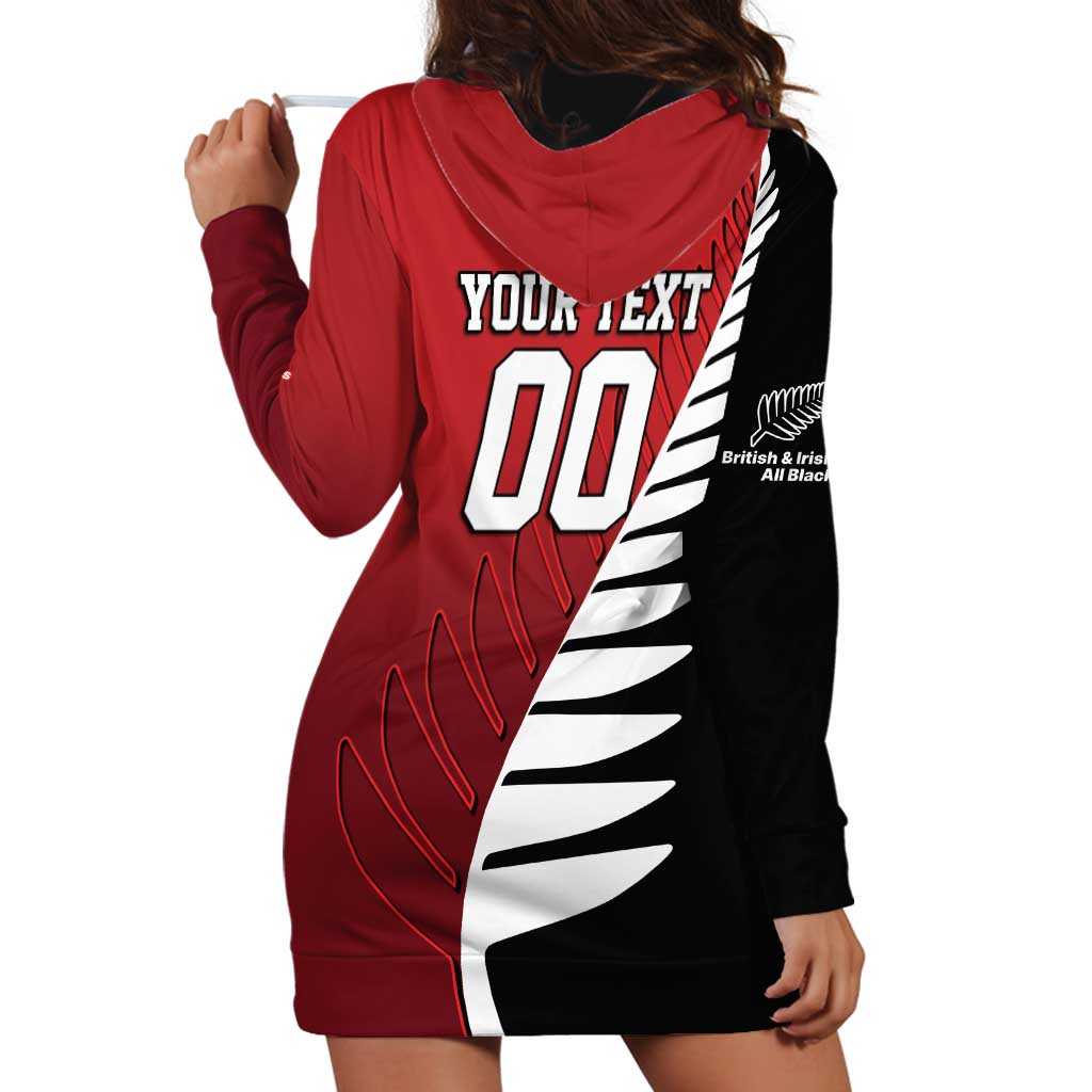 Custom British Lions New Zealand Hoodie Dress Half Black Fern LT9 - Polynesian Pride