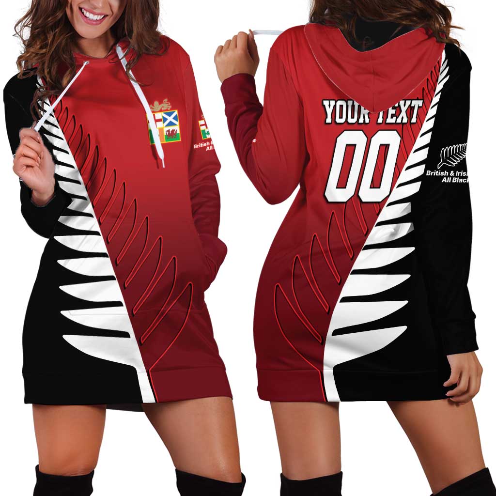 Custom British Lions New Zealand Hoodie Dress Half Black Fern LT9 - Polynesian Pride