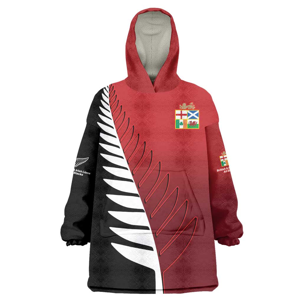 Custom British Lions New Zealand Wearable Blanket Hoodie Half Black Fern