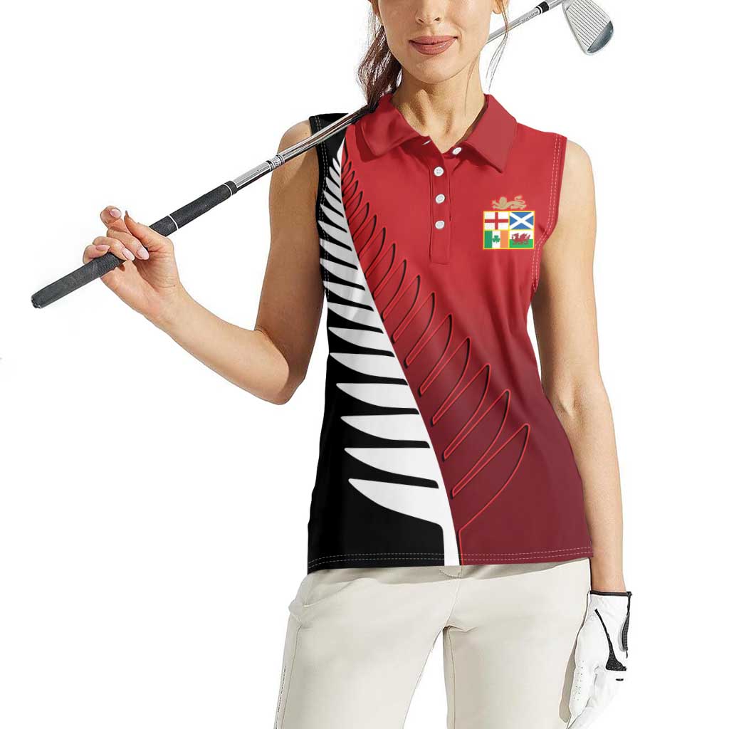 Custom British Lions New Zealand Women Sleeveless Polo Shirt Half Black Fern LT9 - Polynesian Pride